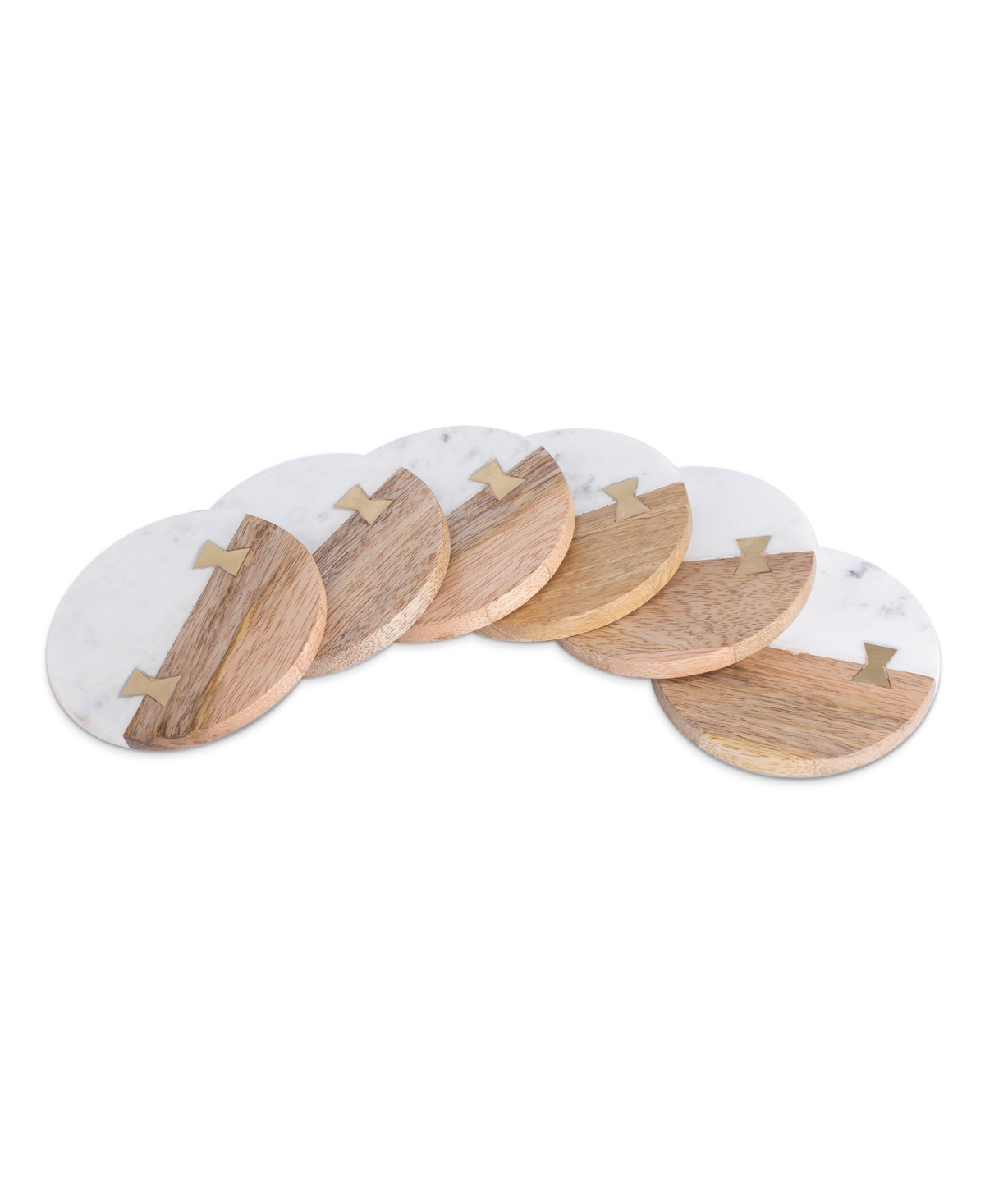 Thirstystone Uptown Round Marble And Wood Coasters With Inlay, Set Of 6 In Multicolor
