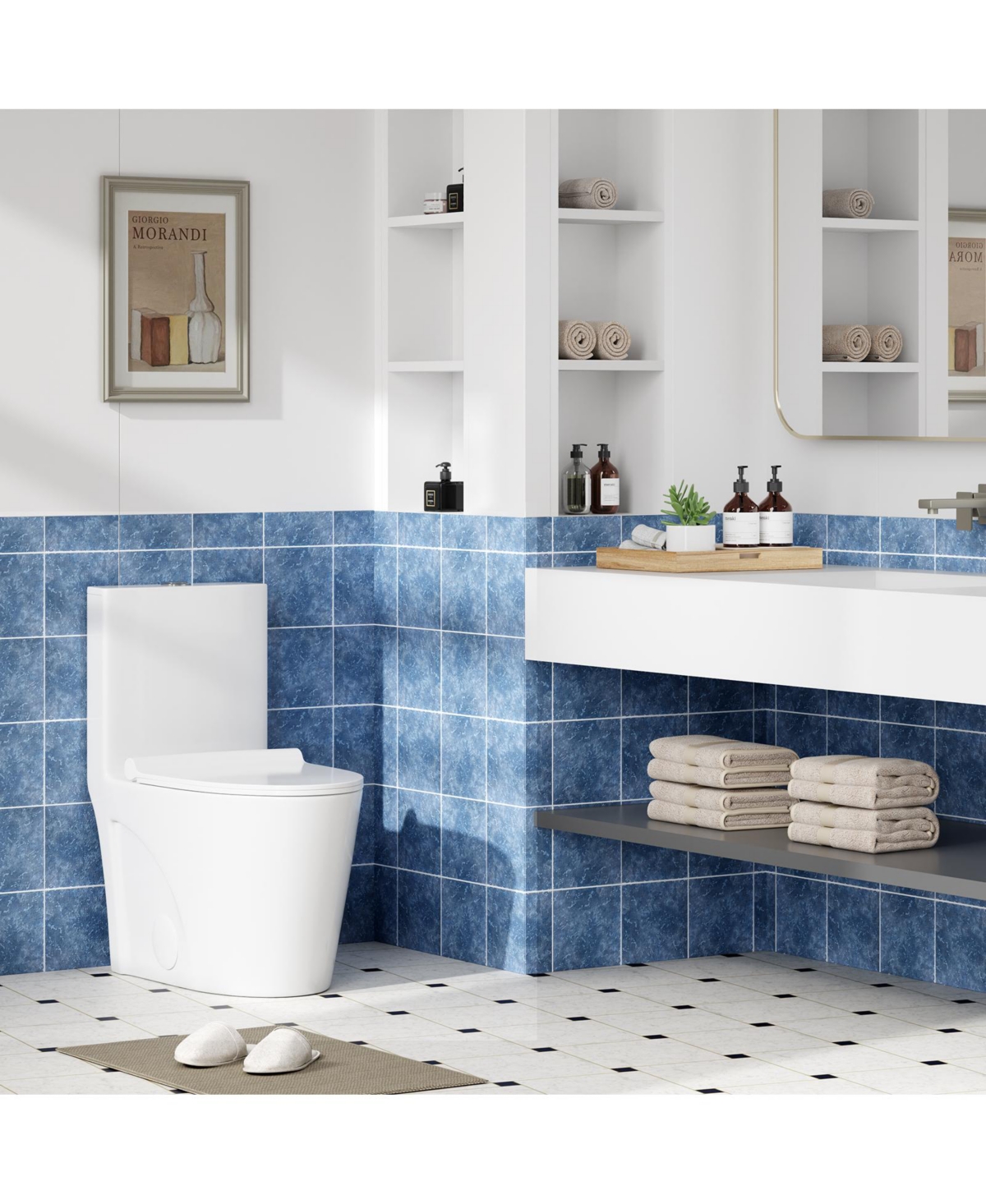 One Piece Toilet with Soft Closing Seat, Elongated Toilet for Bathroom, Comfort Height, Dual Tornado Flush 1.6 Gpf Toilet - White