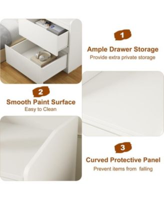 Nightstand with Drawers Bedside Table White End Table Modern Bed Side Table 2 Drawers Night Stand Drom Side Table Curved with Handle Free Design for Living Room