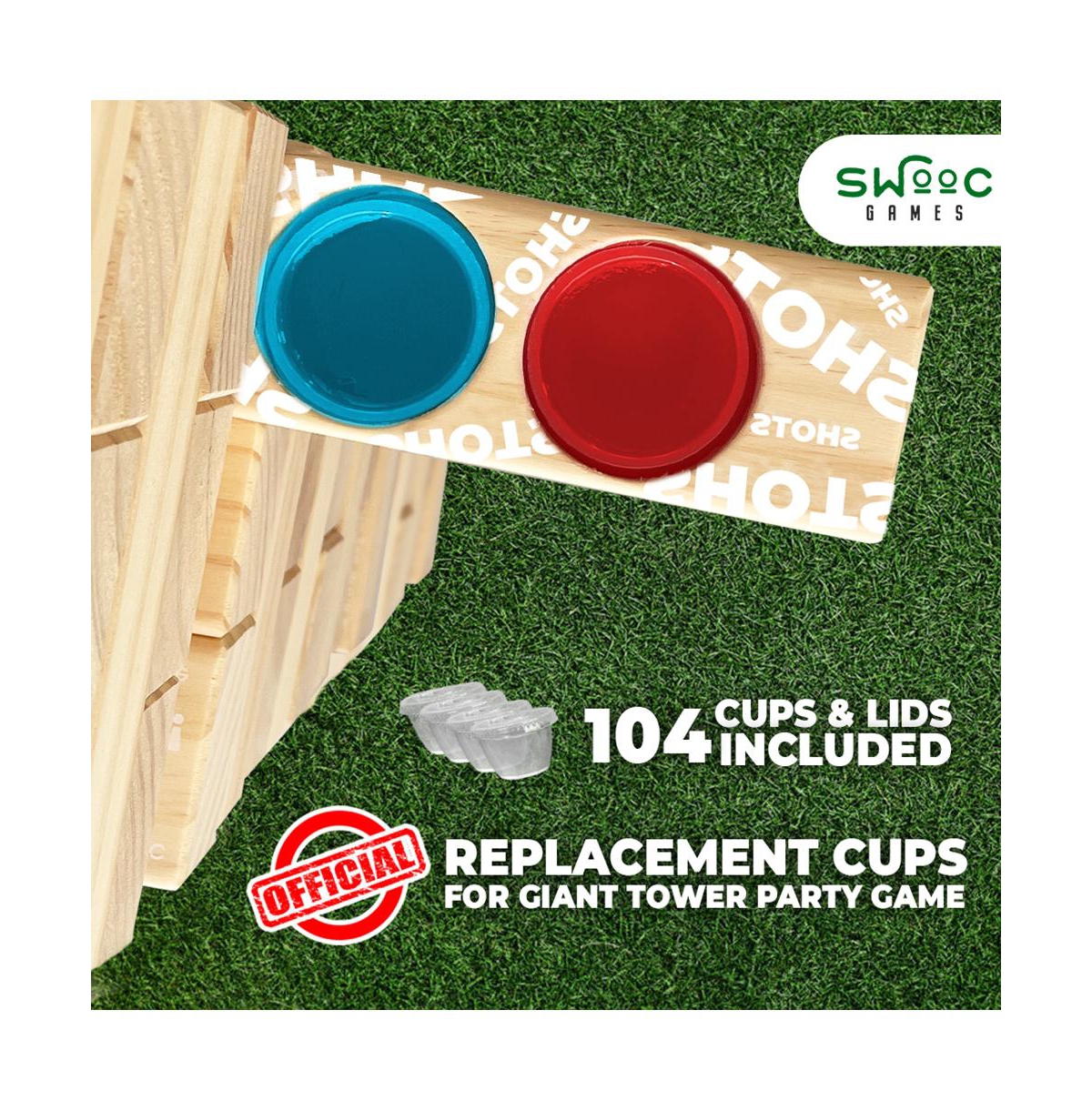 Swooc 105 Extra/Replacement Gelatin Shot Cups & Lids for Giant Tower Party Game –Plastic & Leak Proof - Hidden Shots - Clear