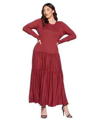 Plus Size Tiered Maxi Dress with Long Sleeves