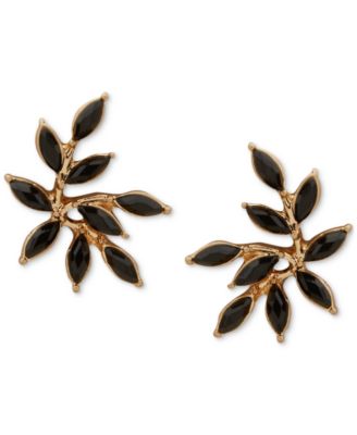 lonna & lilly - Gold-Tone Black Stone Leaf Stud Earrings