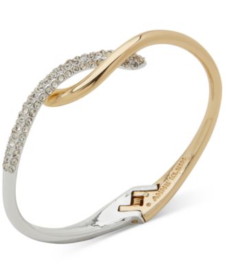 Anne Klein - Two-Tone Crystal Pav&eacute; Twist Crossover Bangle Bracelet