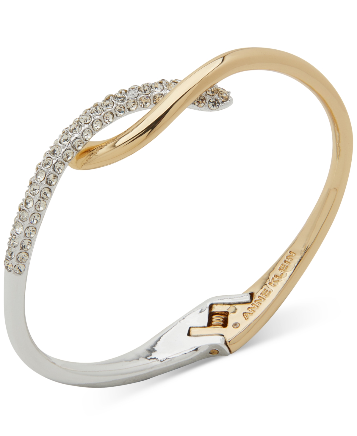 Two-Tone Crystal Pave Twist Crossover Bangle Bracelet - Crystal