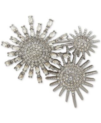 Anne Klein - Silver-Tone Crystal Stone & Pav&eacute; Triple Sunburst Cluster Pin