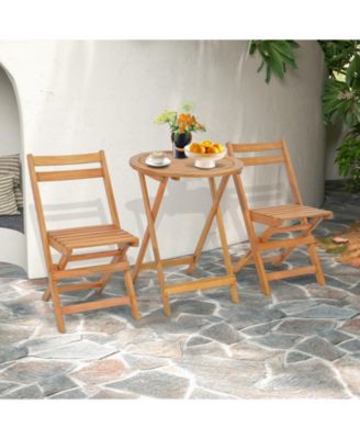 3 Pieces Folding Patio Bistro Set with Slatted Tabletop