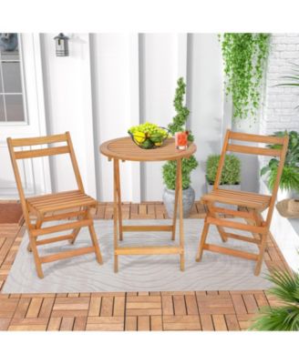 3 Pieces Folding Patio Bistro Set with Slatted Tabletop