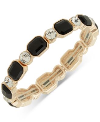 Anne Klein - Gold-Tone Jet Stone & Crystal Bezel Alternating Stretch Bracelet