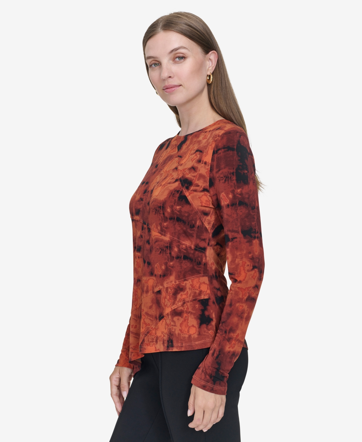 Halston Women's Printed Asymmetric-Hem Long-Sleeve Blouse