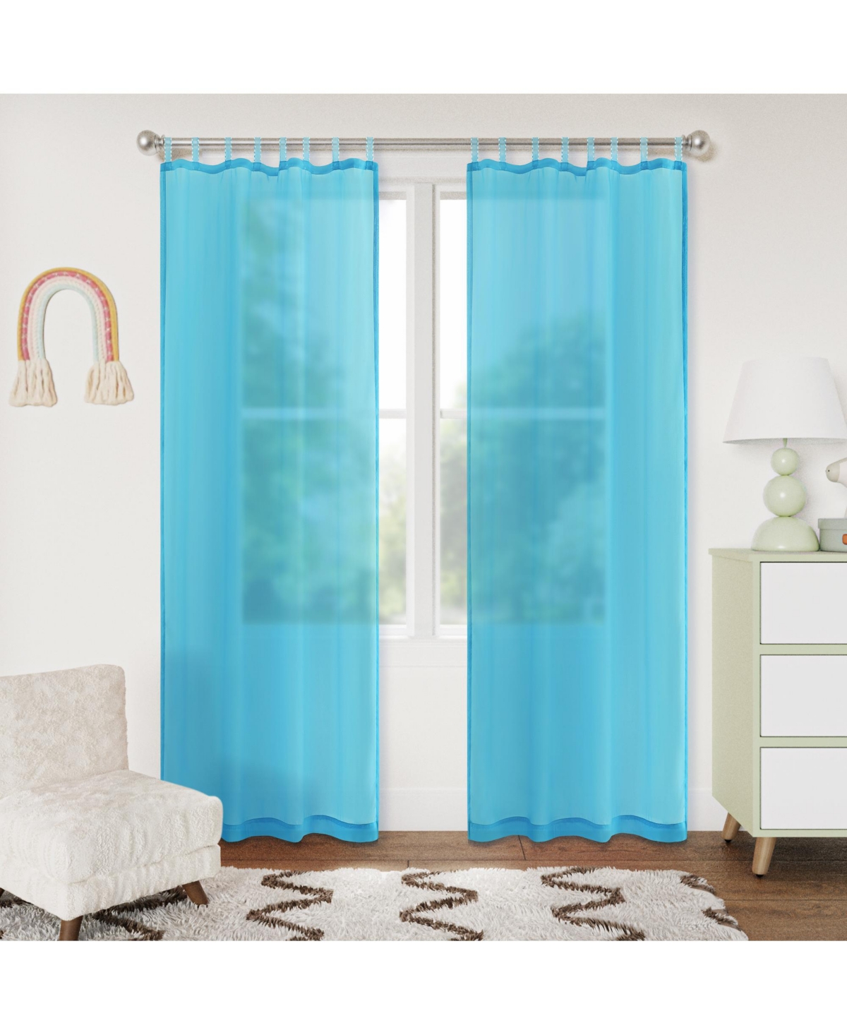 Awesome Home Cassandra Voile Decorative Tab Top Curtains Pair, 52