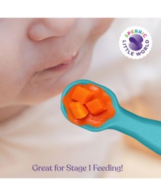 Silicone Baby Spoons First Stage Baby Feeding Spoons Stage 1 and Stage 2-4pcs (Green & Blue)