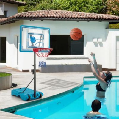 Adjustable Pool Basketball Hoop with Stable Base Portable Design and Durable Backboard for Indoor and Poolside Play