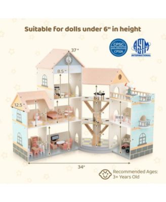Wooden Corner Dollhouse Playset with 41 Pieces Accessories for Kids 3+ Years Old