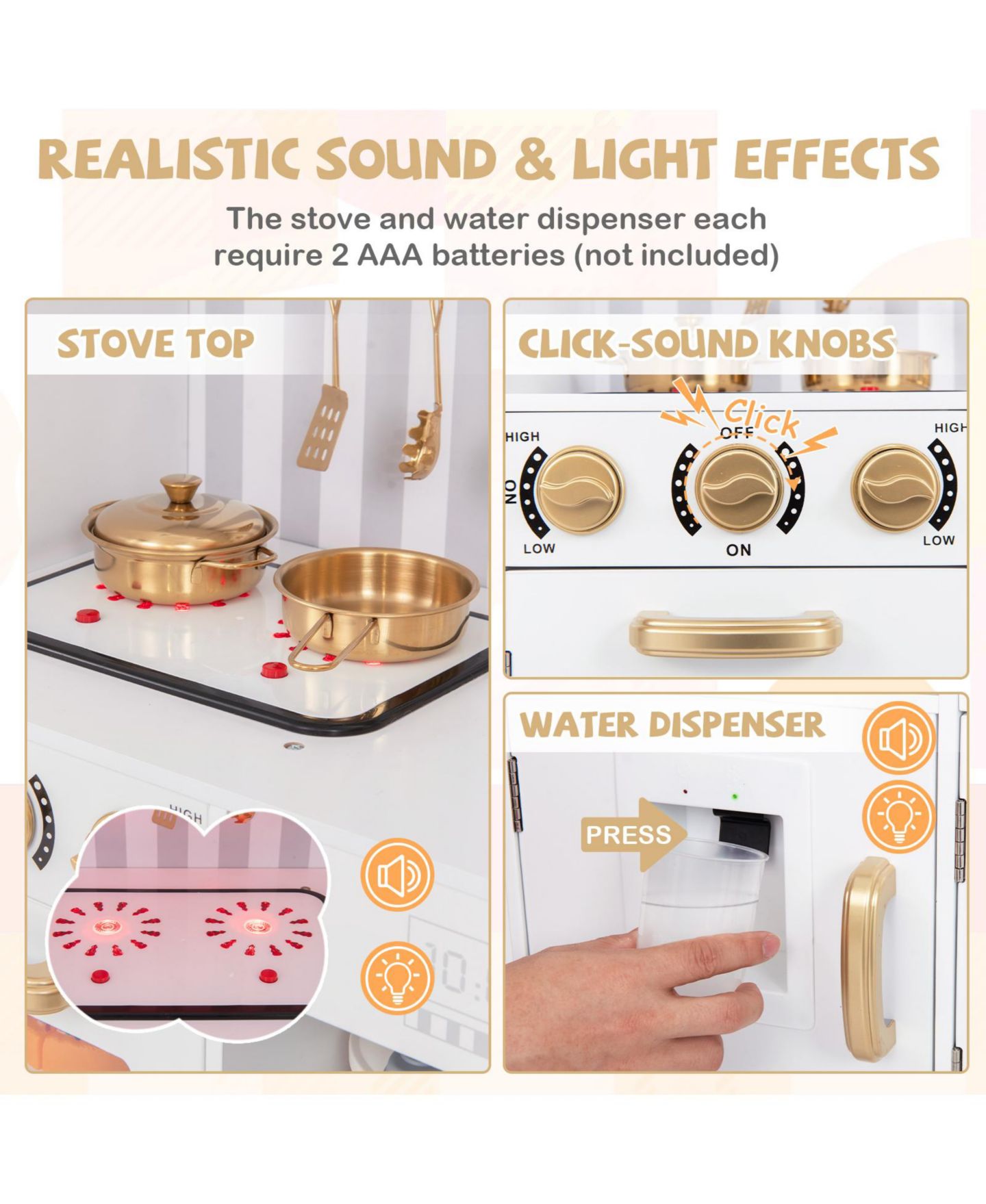 Детские игрушки HONGGE Real Sounds and Lights 7-Piece Play Kitchen, Ages 3-8 — фото 10