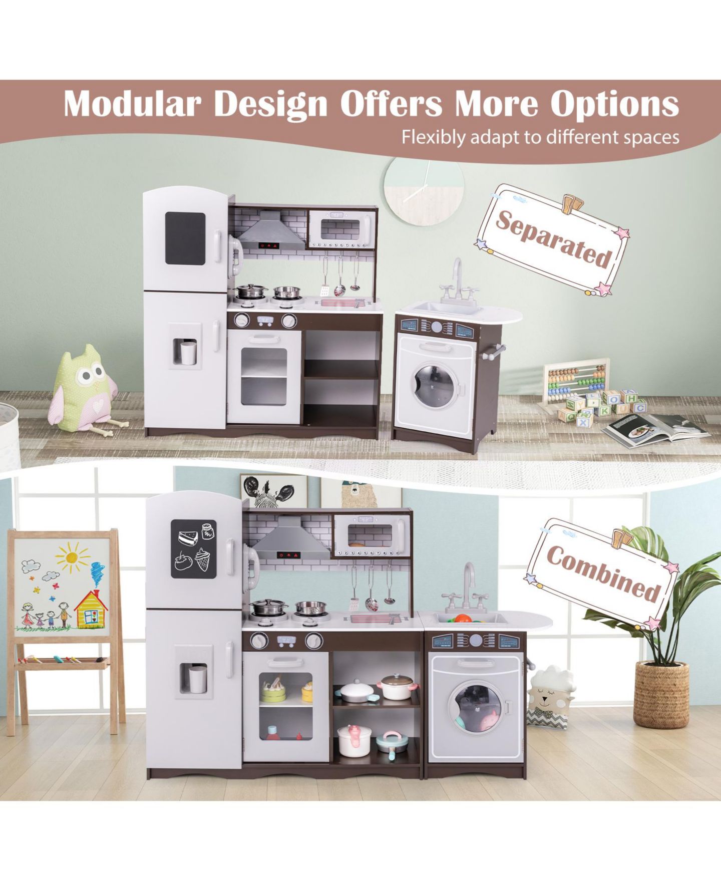 Детские игрушки HONGGE Corner Kids Play Kitchen Set with Lights, Sounds and Storage, Ages 3+ — фото 10