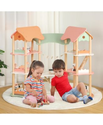 3-Tier Wooden Dollhouse for Kids Aged 3-8 with 32 Pieces of Accessories