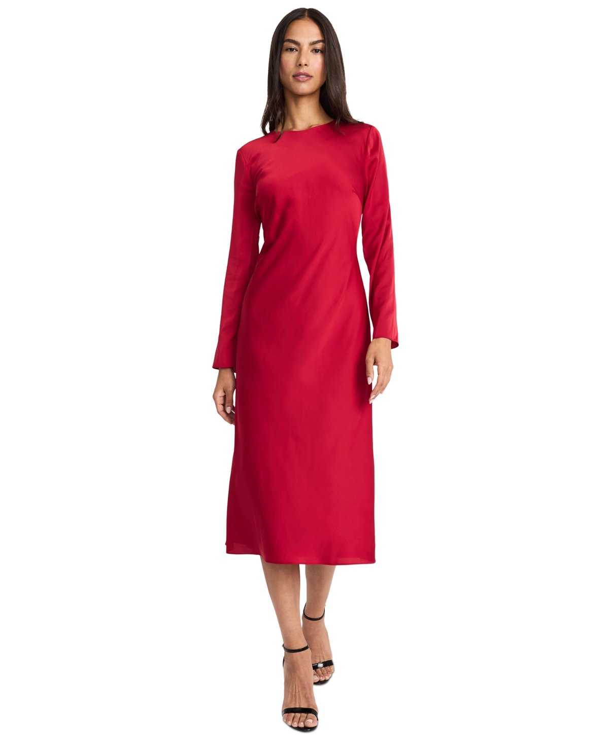 Donna Morgan Women's Long-Sleeve Back-Slit Midi Dress