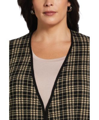 Plus Size Plaid Jacquard Flyaway Cardigan Sweater
