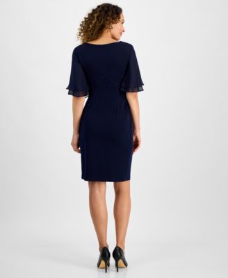 Petite Gathered Flutter-Sleeve Dress 
