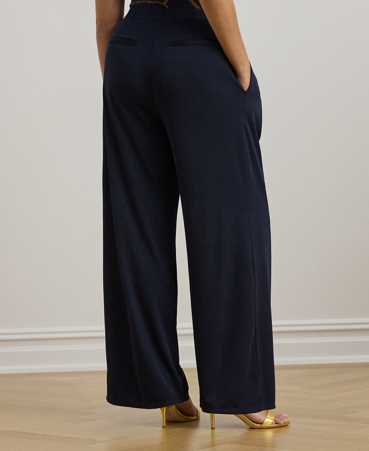 Shop Ralph Lauren Plus Size Stretch Jersey Wide-leg Pants In Lauren Navy