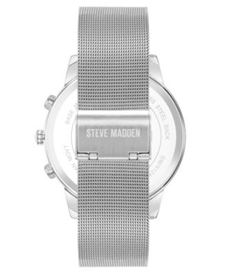 Men's Minimalist Blue and Silver-Tone Stainless Steel Mesh Watch, 45mm