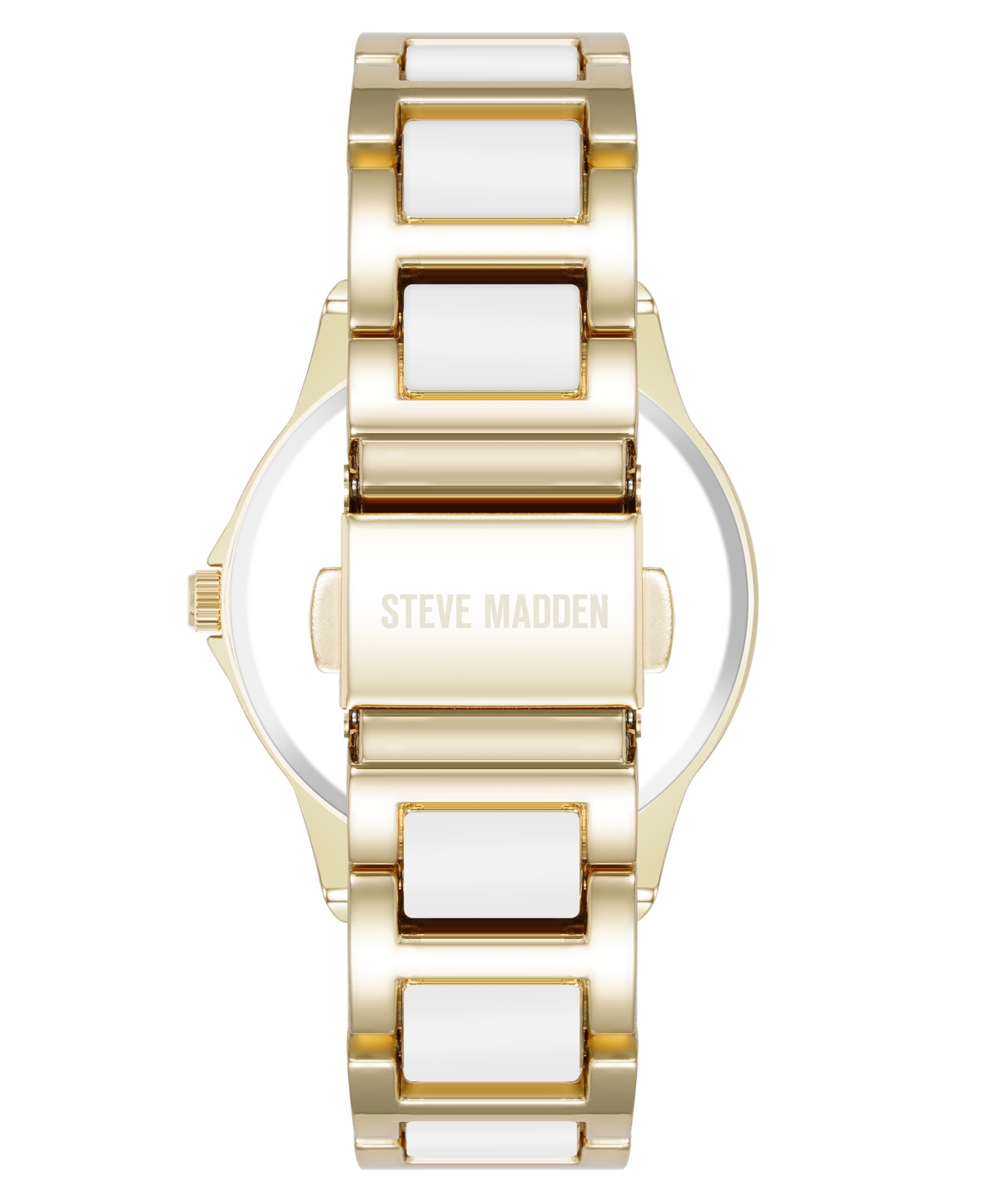 Steve Madden Women's Signature White Enamel And Gold-tone Alloy Metal Bracelet Watch, 36mm In White,gold-tone