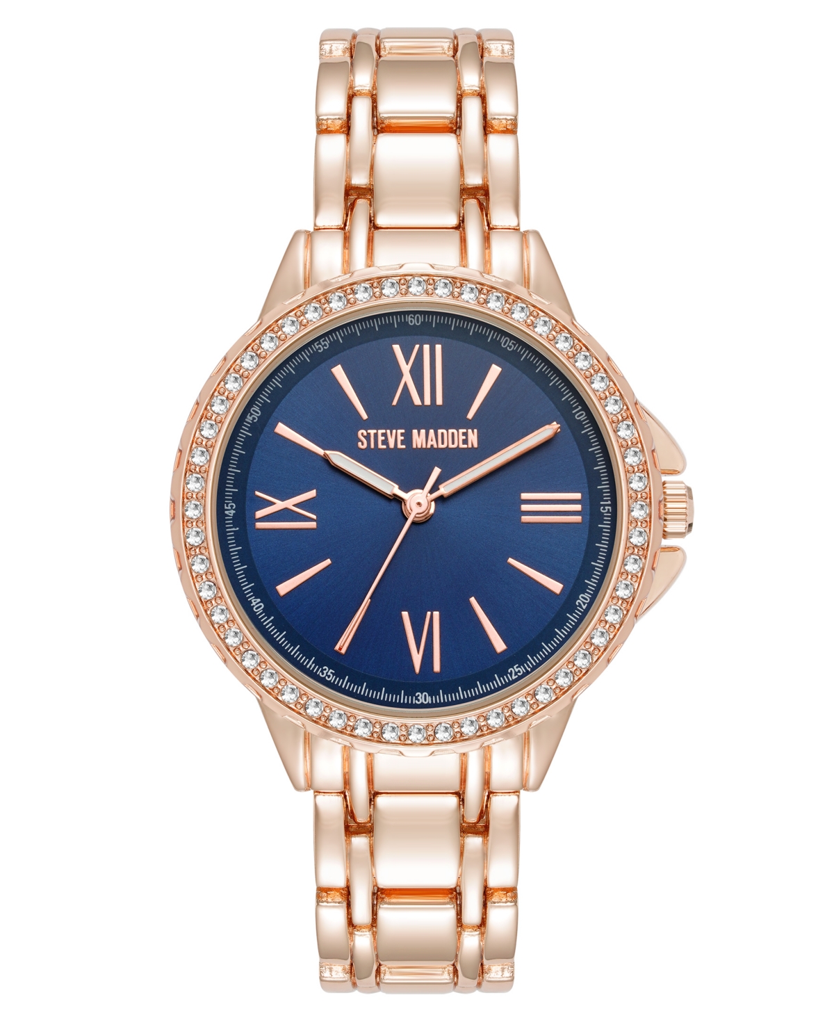 Steve Madden Women's Charming Navy And Rose Gold-tone Alloy Metal Bracelet Watch, 38mm In Navy,rose Gold-tone