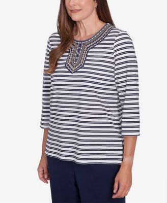 Women's Block Island Striped Top with Embroidered Neckline