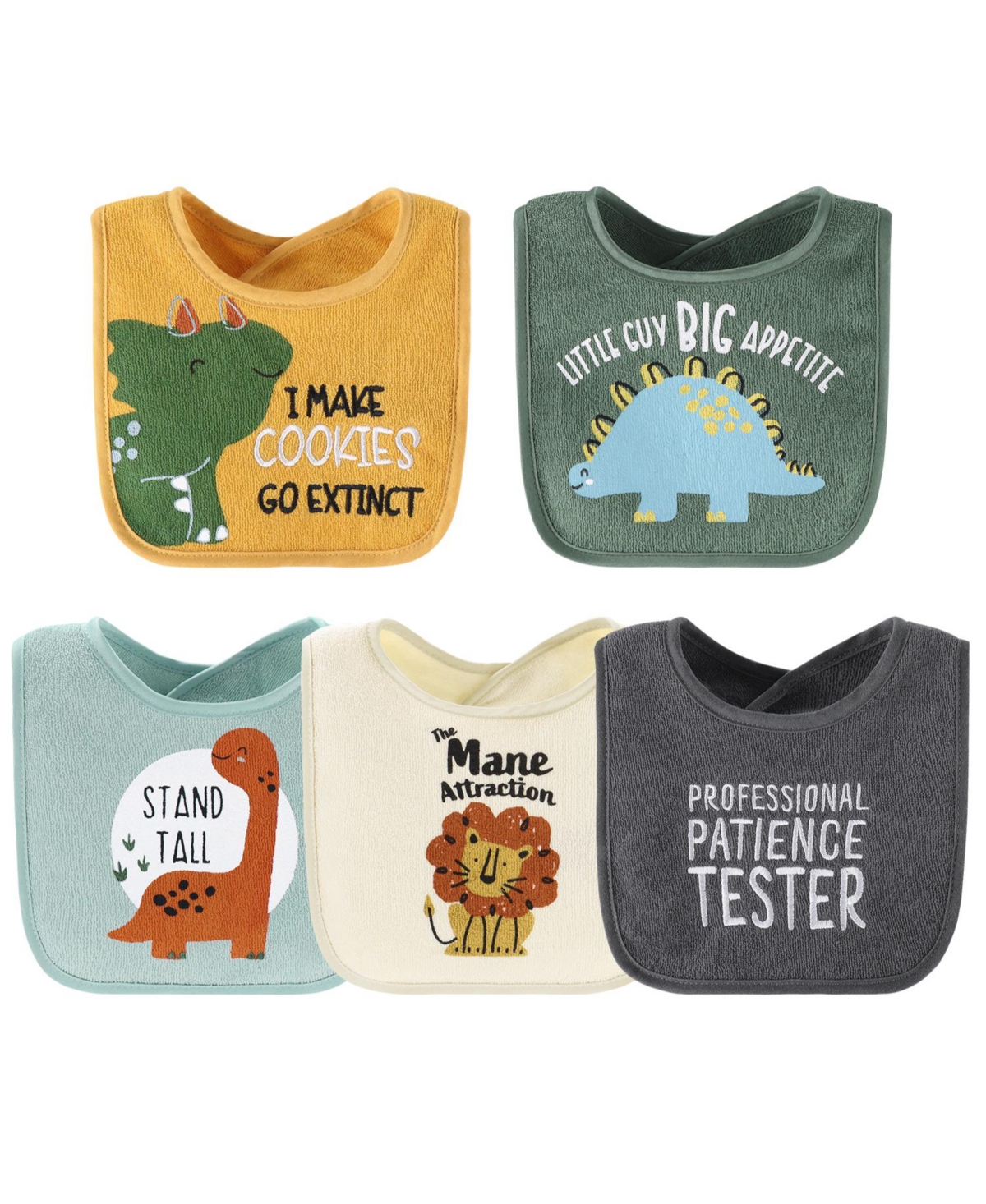 The Peanutshell Baby Boys Terry Bibs Boys, 20 Pack for Feeding, Teething, or Drooling, Dino Boy/Holiday