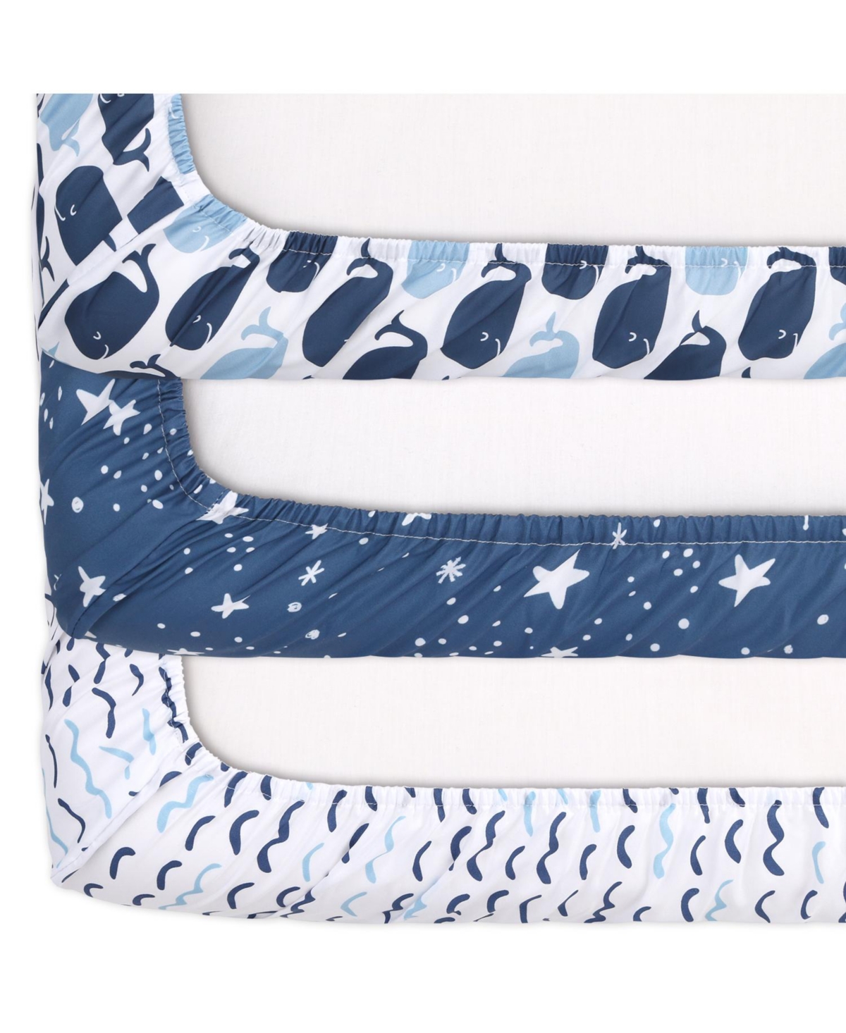 The Peanutshell Pack n Play, Mini Crib, Portable or Fitted Playard Sheets for Baby Boy, 3 Pack Set, Navy, White &Nautical Print - Blue