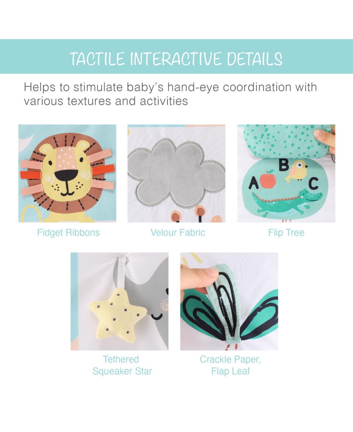 The Peanutshell 7 in 1 Baby Play Gym and Tummy Time Mat, Safari 123 -green/coral