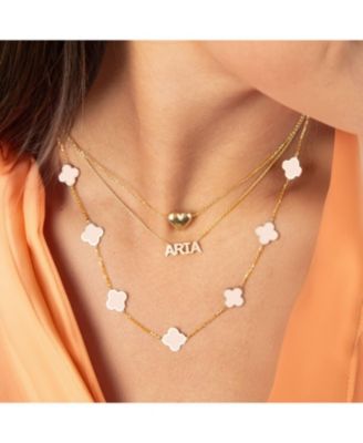 Small Pink Pearl Clover Necklace 14K Gold