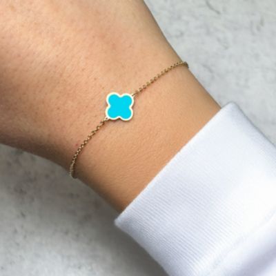Small Turquoise Single Clover Bracelet 14K Gold