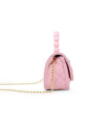 Girls Pearl Handle Message Charm Handbag, Pink
