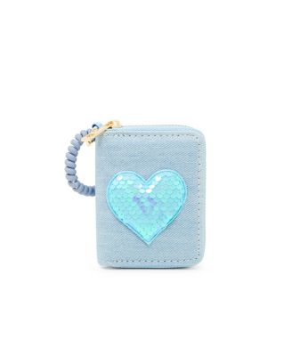 Girls Sequin Heart Spiral Strap Wallet, Blue