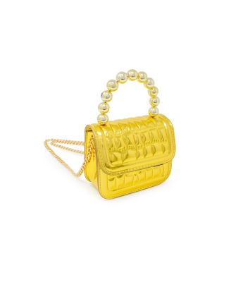 Girls Mini Glam Quilted Pearl Handle Purse, Gold