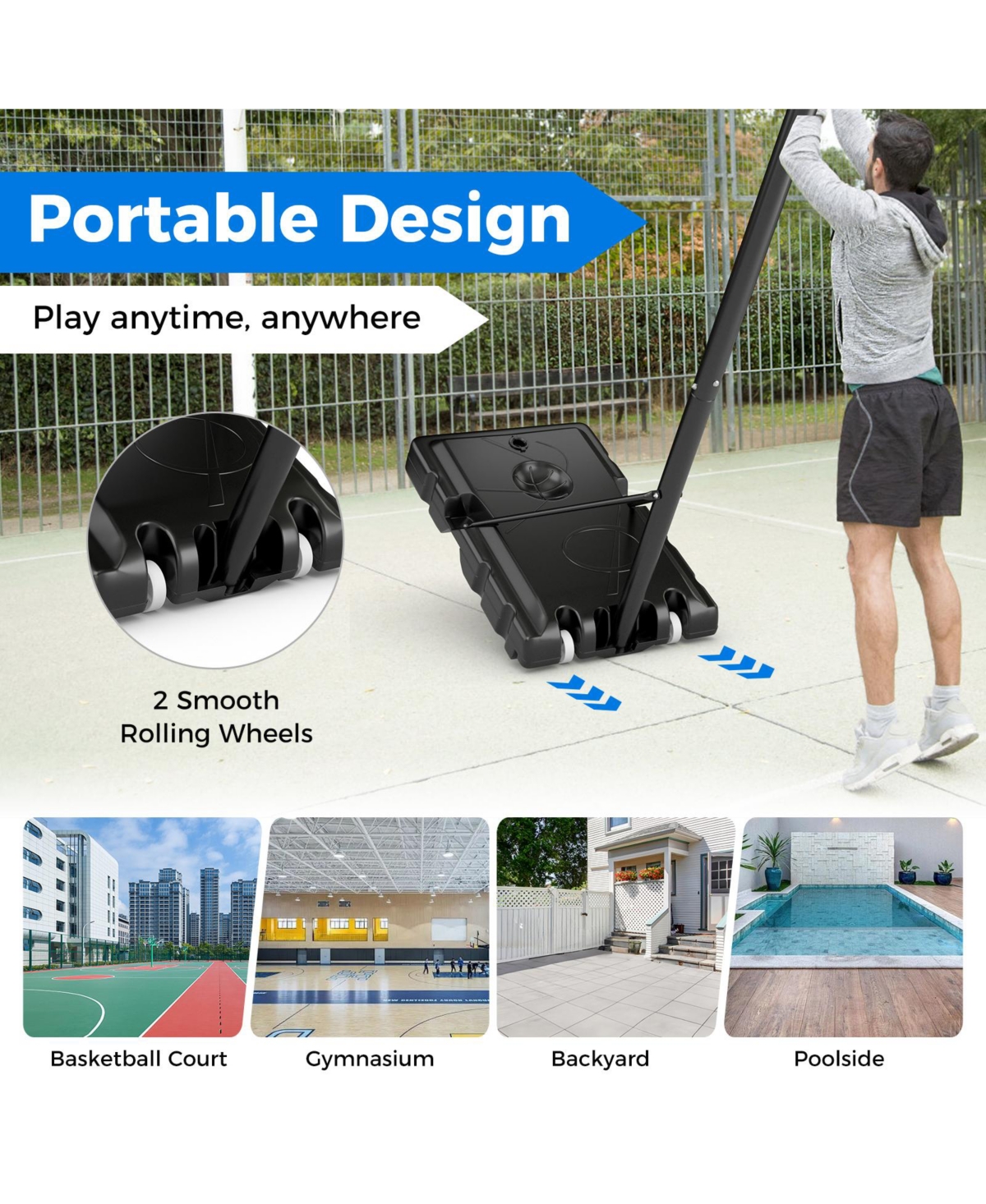 Hongge 4.9-10 Feet Adjustable Basketball Hoop with Shatterproof Backboard