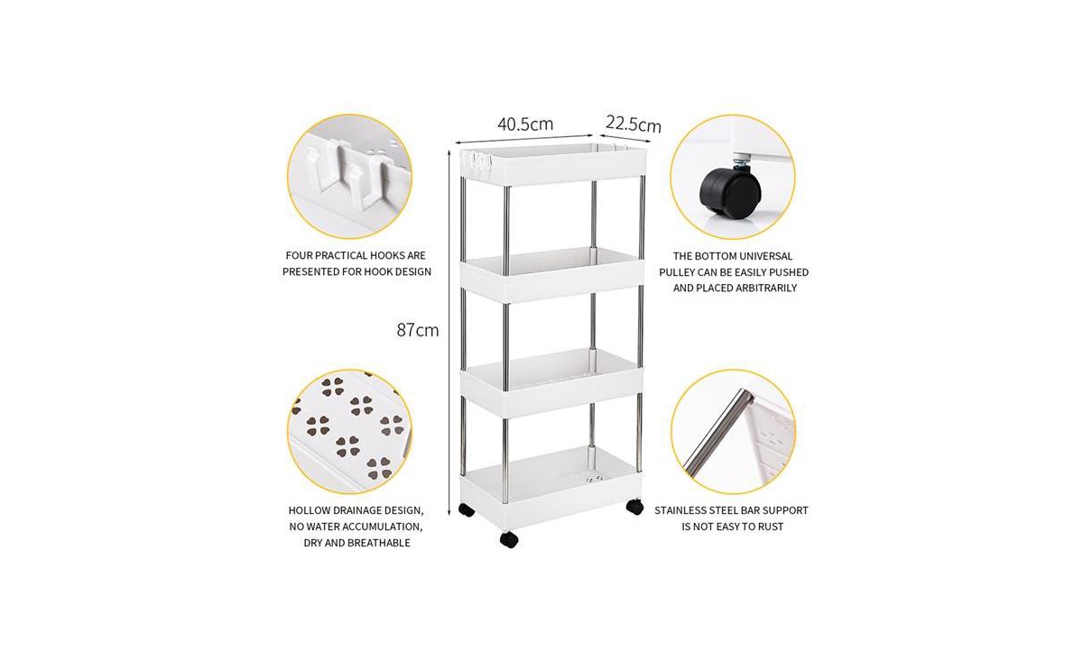 Slickblue 4-Layer Mobile Storage Cart Multi-Functional Shelving for Kitchen, Bathroom, and Laundry Spaces