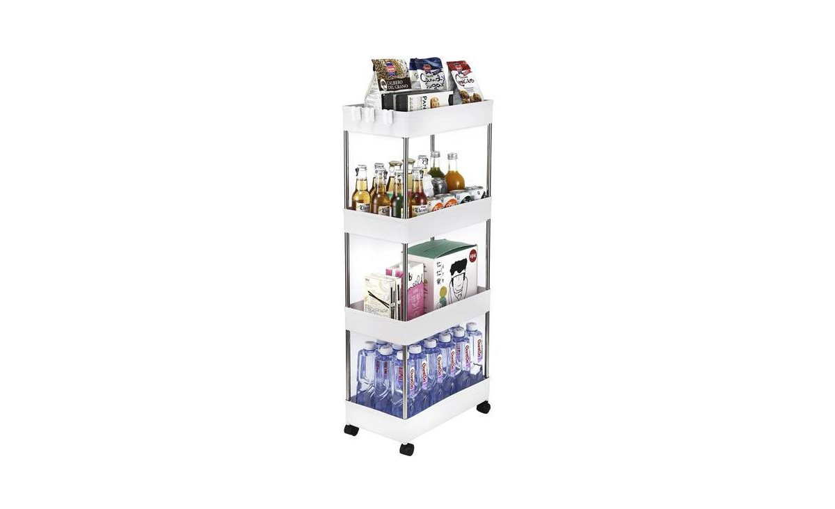 Slickblue 4-Layer Mobile Storage Cart Multi-Functional Shelving for Kitchen, Bathroom, and Laundry Spaces