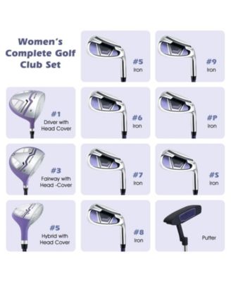 Women's Right Hand Complete Golf Club Set with Stand Bag and Rain Hood