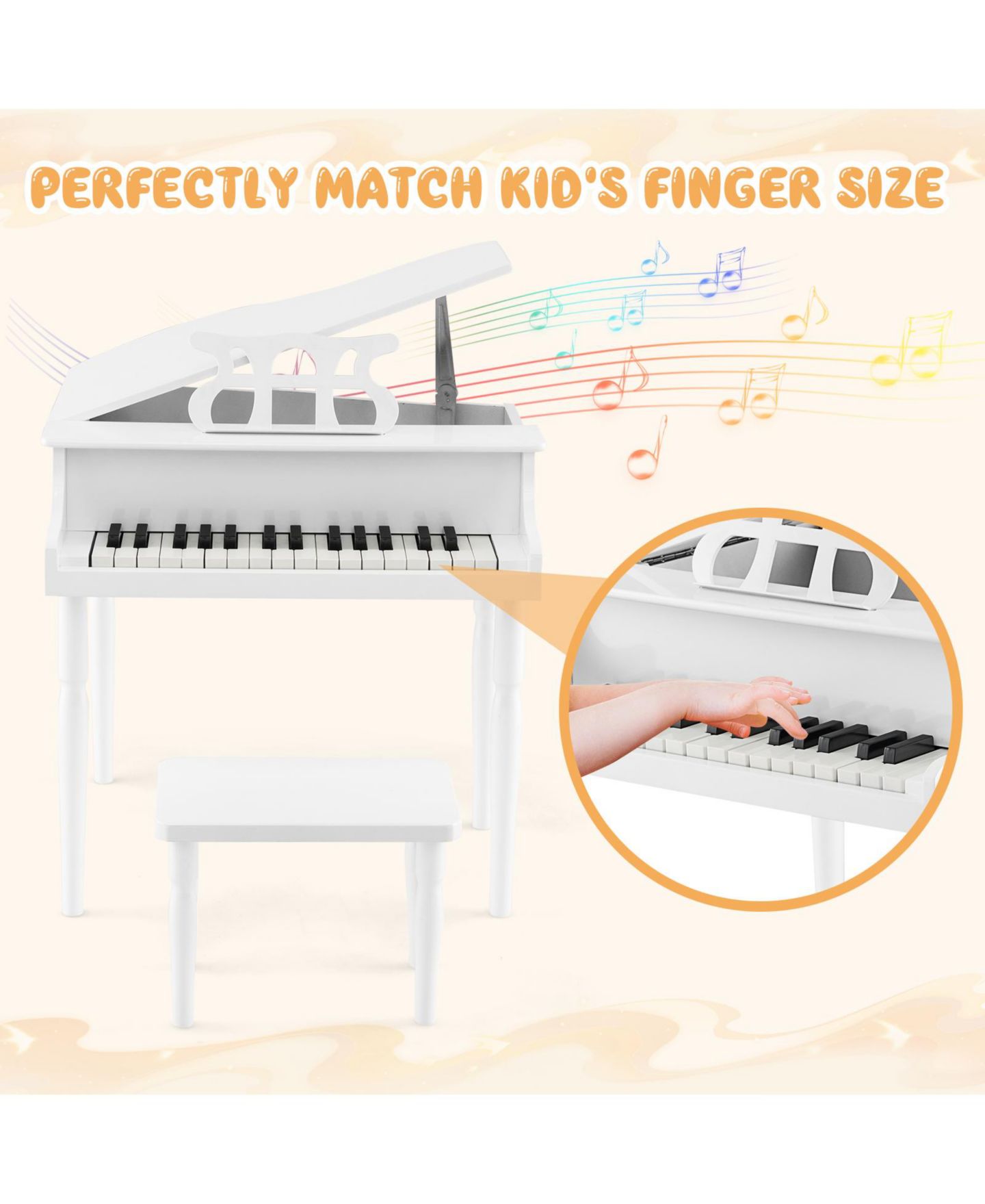 Детские игрушки HONGGE 30-Key Wood Toy Grand Piano Music Learning, 3-Piece Set, Ages 3-9 — фото 3