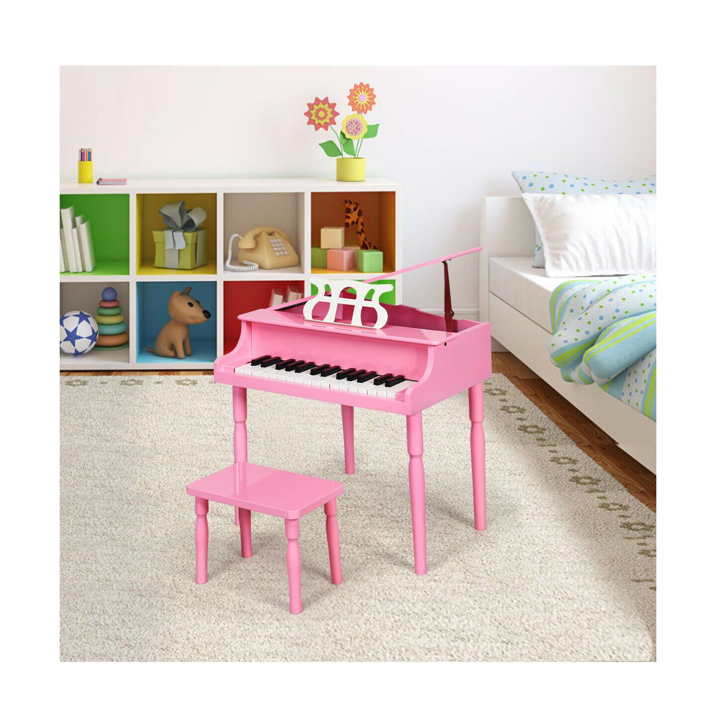 Детская игрушка HONGGE 30-Key Wood Toy Kids Grand Piano with Bench & Music Rack-Pink — фото 6