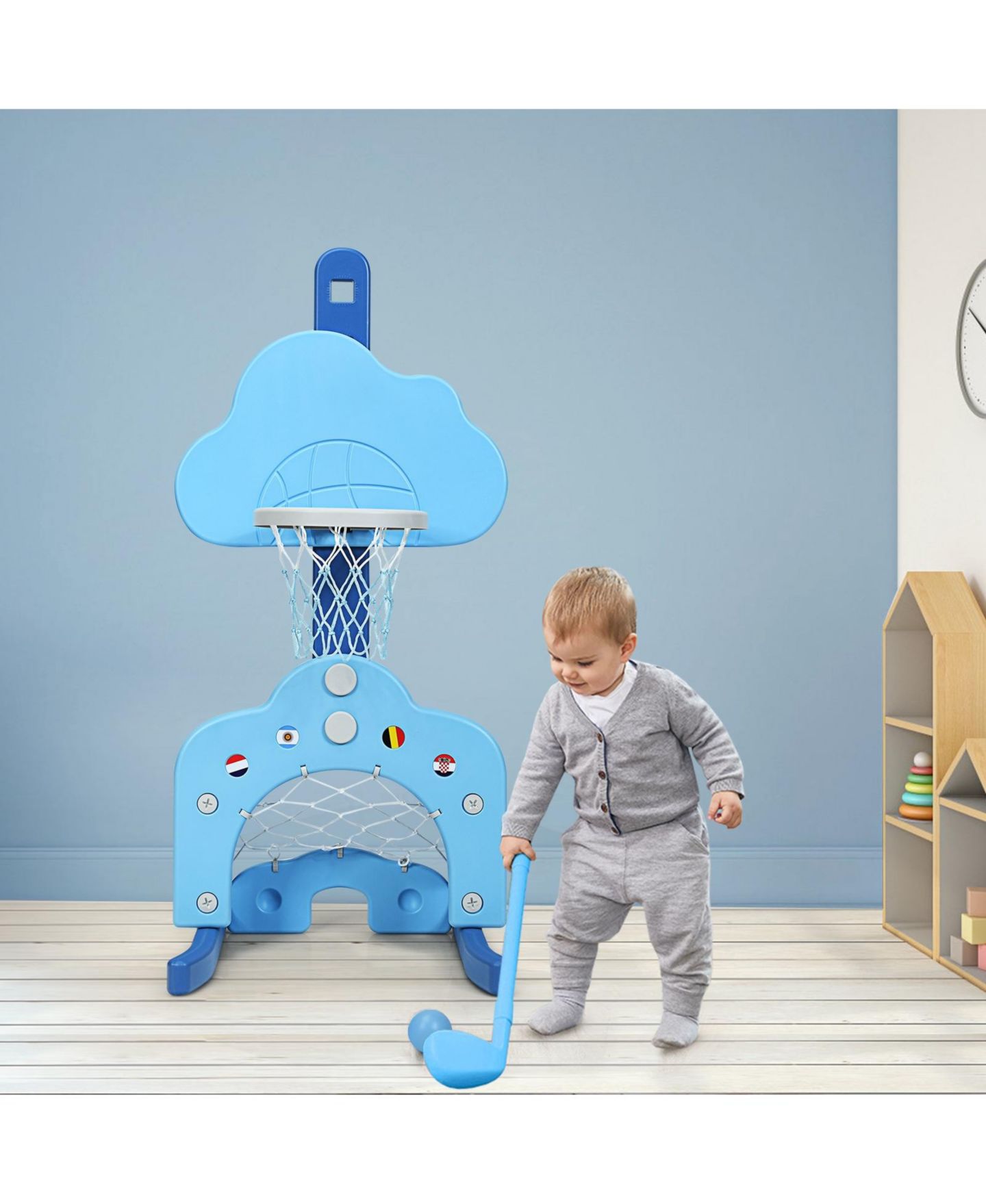 Детские игрушки HONGGE 3-in-1 Height-Adjustable Kids Basketball Hoop Set, Ages 1.5-8 — фото 3