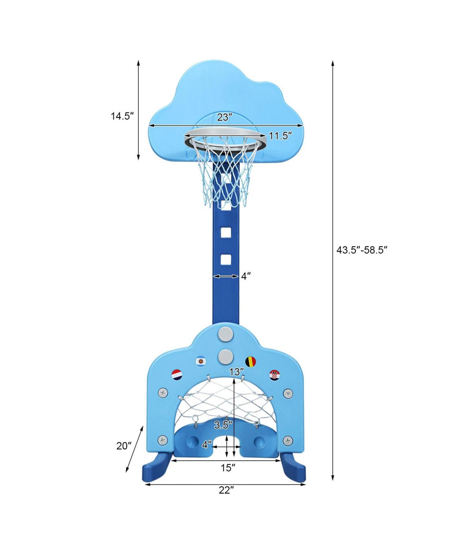 Детские игрушки HONGGE 3-in-1 Height-Adjustable Kids Basketball Hoop Set, Ages 1.5-8 — фото 6