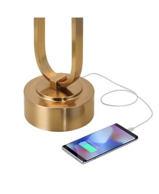 Ramses 25 1/2" High Modern Table Lamp USB Port AC Power Outlet Pull Chain Gold Metal White Alabaster Dome Shade Charging