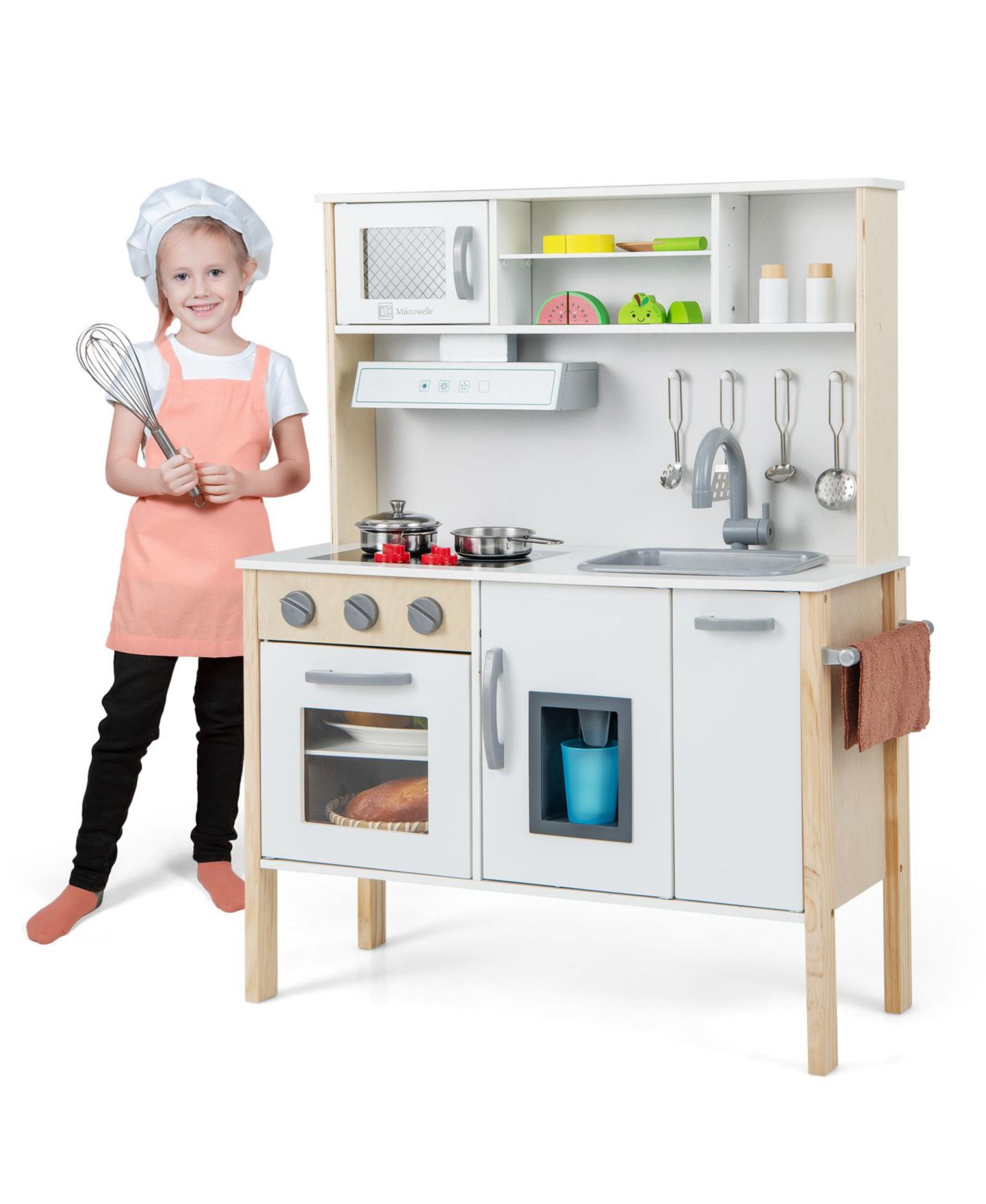 Детские игрушки HONGGE Wooden 18-Piece Play Kitchen Set, Ages 3+, цвет: Белый — фото 9
