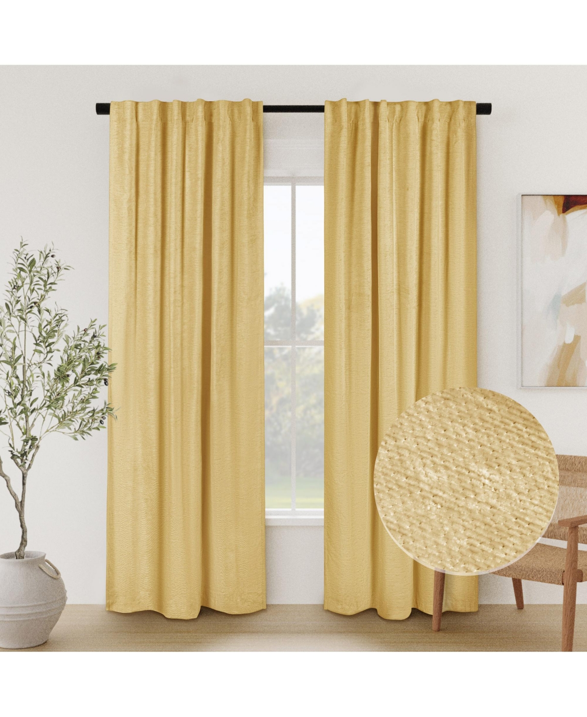 Chenille Solid Room Darkening Back Tab Curtain Panel, 52"&#xD7;96" - Navy