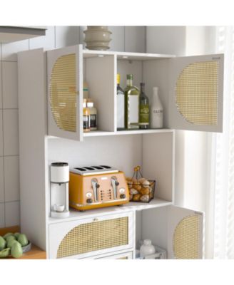 Streamdale 39.4"W Freestanding MDF Rattan Doors, Drawers & Countertop Kitchen Pantry Cabinet