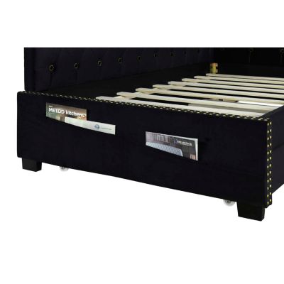 Twin Daybed Bed Frame with Trundle, Black Velvet