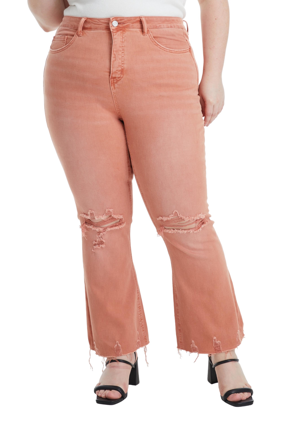BAYEAS PLUS SIZE EMILY HIGH RISE DISTRESSED FLARE PANTS 